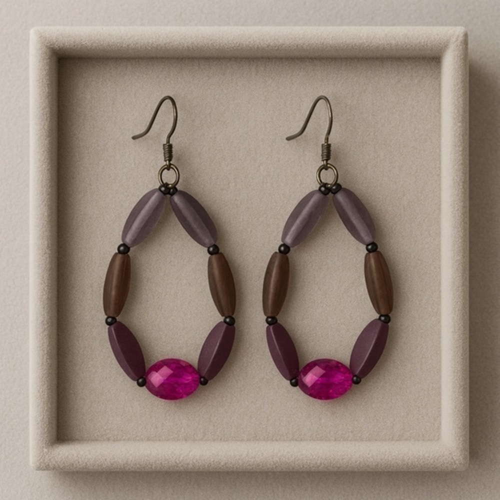 Premier Designas FUCHSIA Beaded Hoop Earrings NWT 2.5" Drop #423